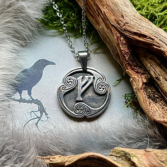 Halsband med runan Fehu i rostfritt stål